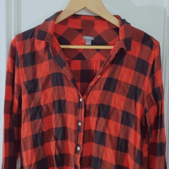 Aerie Soft Red + Black Plaid Cotton Shirt- S - Picture 14 of 16